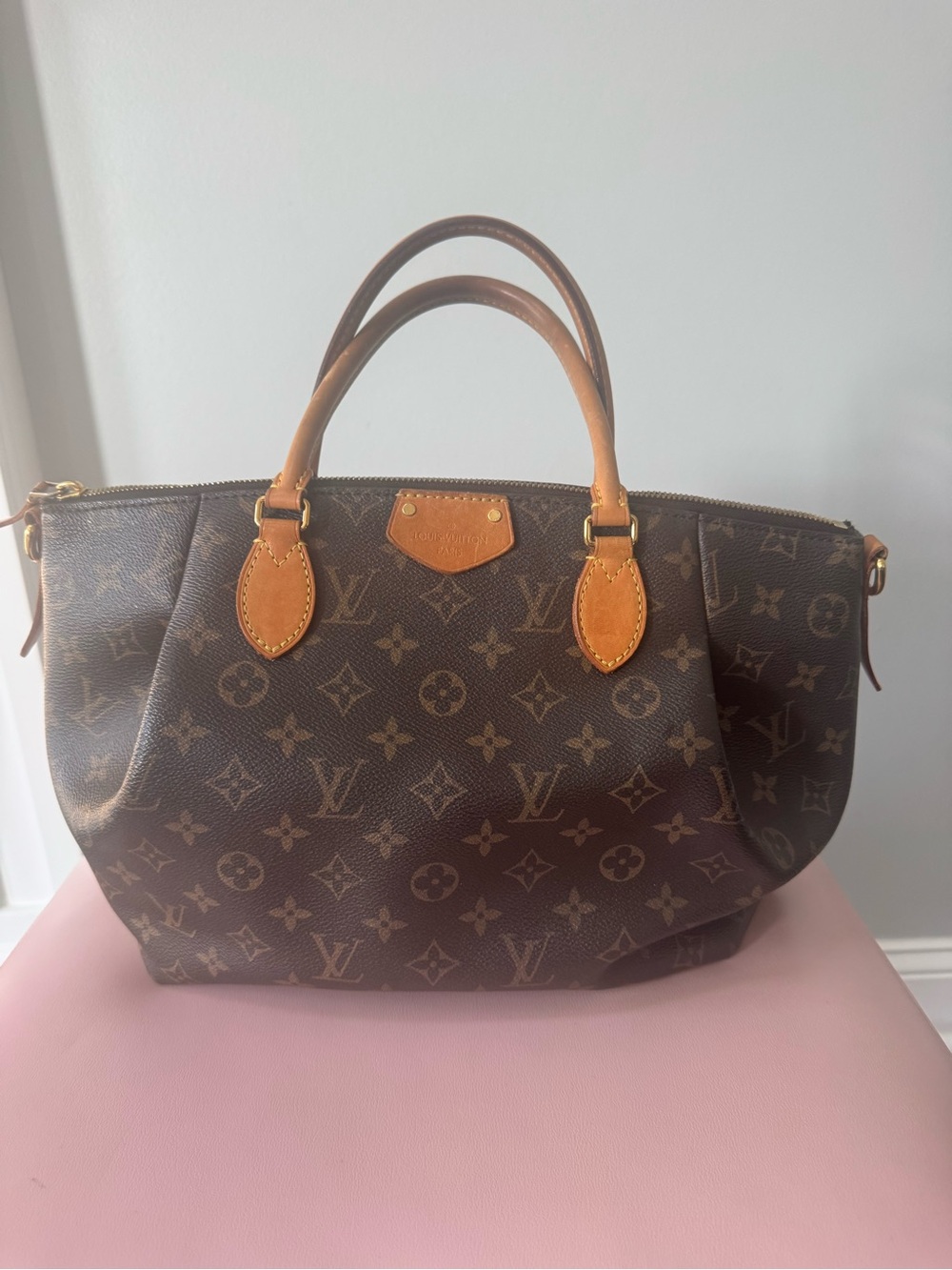Louis Vuitton Brown Monogram Canvas Tote with Natural Leather Trim